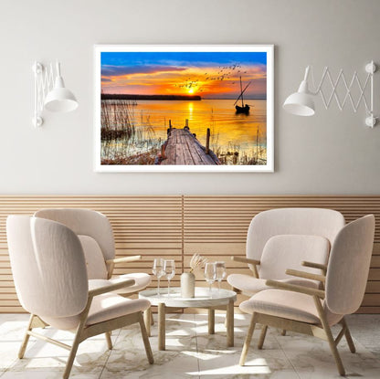 Wooden Pier Over Lake Sunset View Home Decor Premium Quality Poster Print Choose Your Sizes