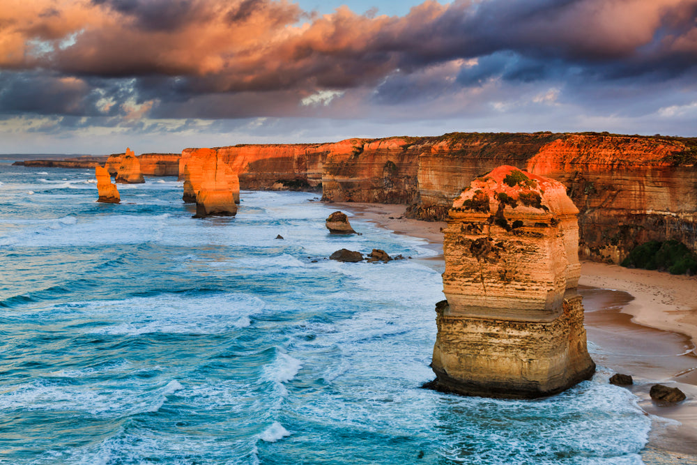 Sunset on Limestone Rocks & Stunning Beach Print 100% Australian Made