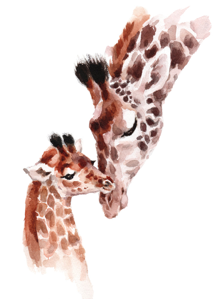 Giraffe & Calf Watercolor Painting Print 100% Australian Made