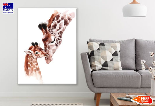 Giraffe & Calf Watercolor Painting Print 100% Australian Made