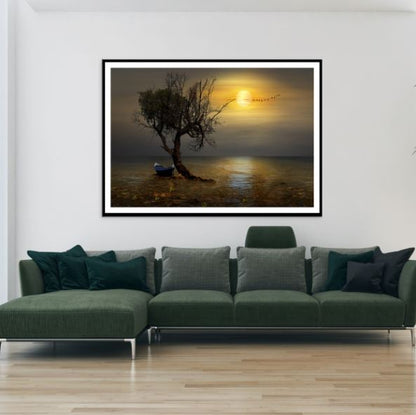 Boat & Tree on Lake Scenery Home Decor Premium Quality Poster Print Choose Your Sizes