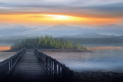 Wooden Bridge to Island Sunset Photograph Print 100% Australian Made