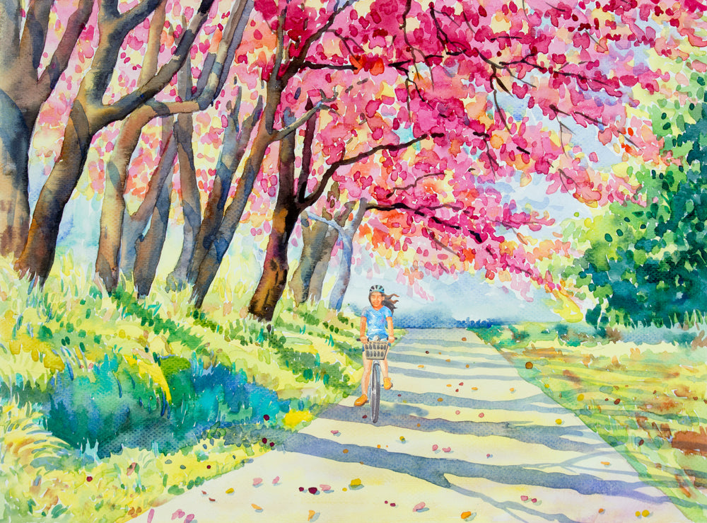 Road Near Colorful Forest Watercolor Painting Print 100% Australian Made