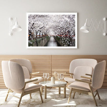 Canal & White Flower Trees View Home Decor Premium Quality Poster Print Choose Your Sizes