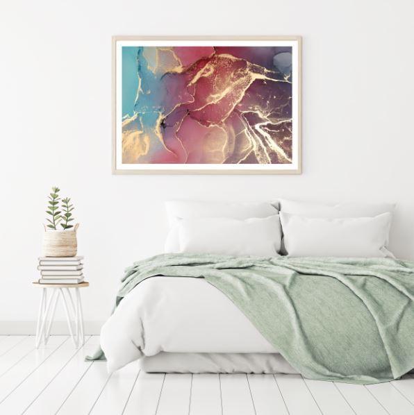 Blue Pink & Gold Abstract Design Home Decor Premium Quality Poster Print Choose Your Sizes