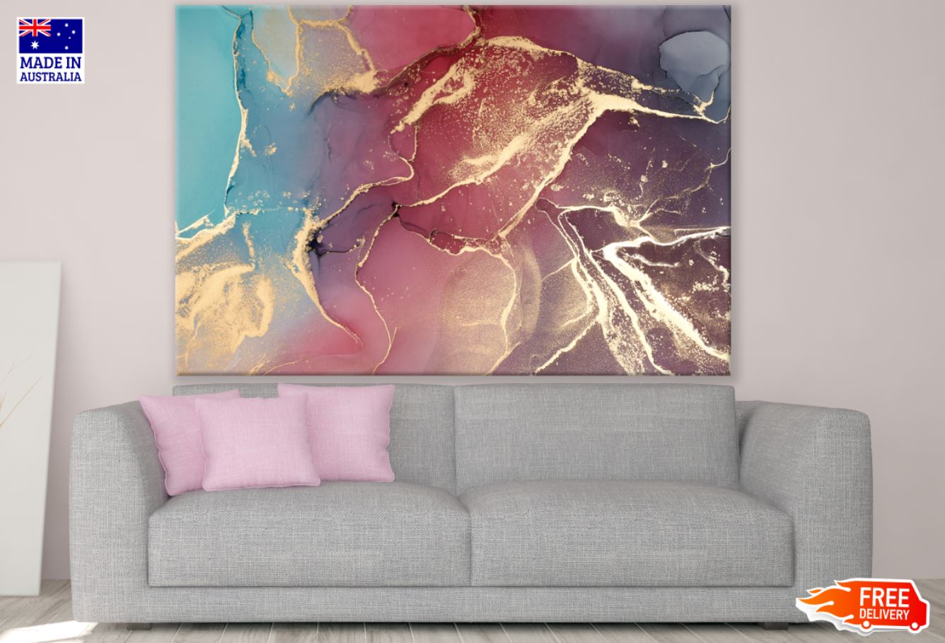 Pink Blue & Gold Abstract Design Print 100% Australian Made