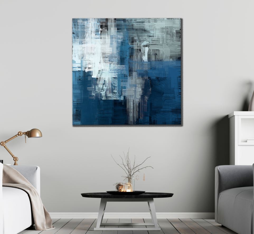 Square Canvas Black Blue & White Abstract Painting High Quality Print 100% Australian Made