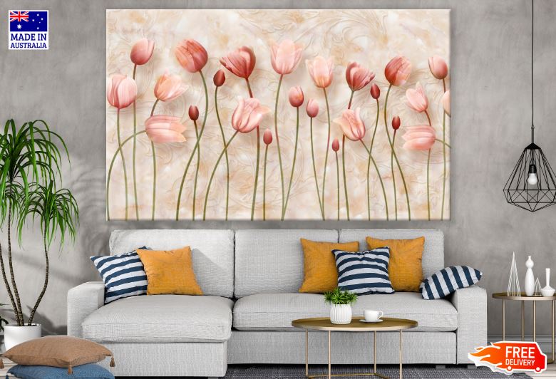 Pink Tulip Flowers 3D Design Print 100% Australian Made