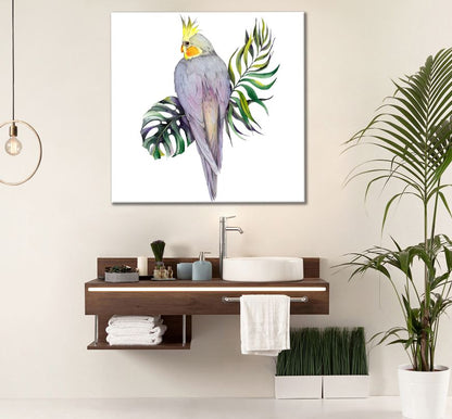 Square Canvas Birds & Leaves Watercolor Painting High Quality Print 100% Australian Made