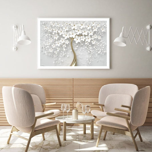 White & Gold Flower Tree Design Home Decor Premium Quality Poster Print Choose Your Sizes