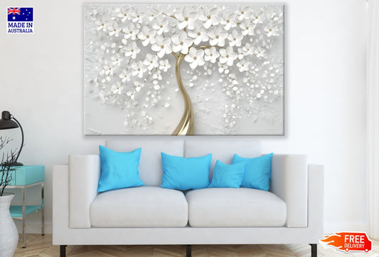 White & Gold Flower Tree Design Print 100% Australian Made