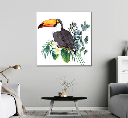 Square Canvas Bird & Leaves Watercolor Painting High Quality Print 100% Australian Made