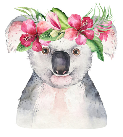 Square Canvas Koala Bear with Floral Headdress Watercolor Painting High Quality Print 100% Australian Made