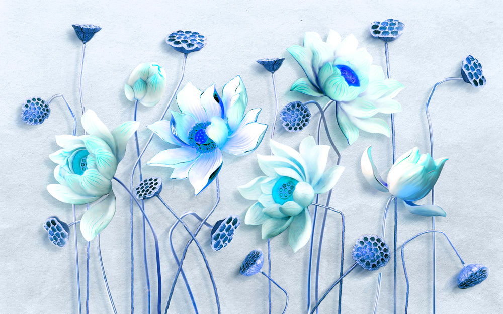 Blue Lotus Flowers 3D Design Home Decor Premium Quality Poster Print Choose Your Sizes