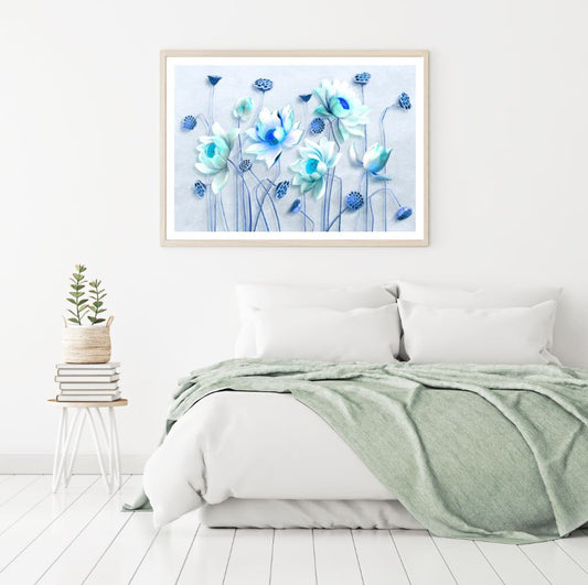 Blue Lotus Flowers 3D Design Home Decor Premium Quality Poster Print Choose Your Sizes