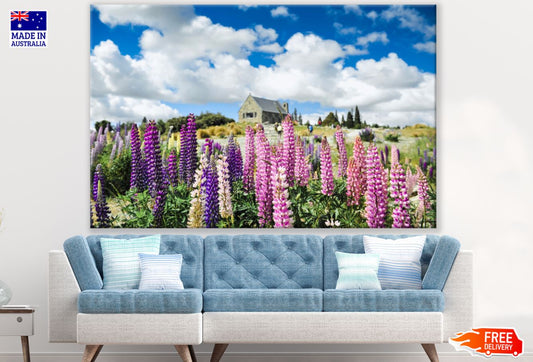 House Near Flower Field Scenery Print 100% Australian Made