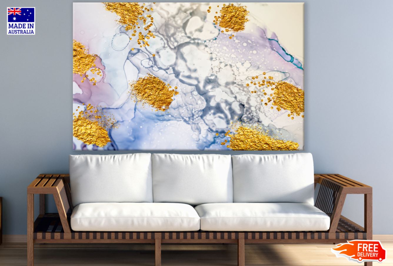 White & Gold Abstract Design Print 100% Australian Made