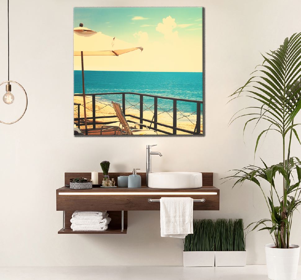 Square Canvas Beach Hut Near Sea Photograph High Quality Print 100% Australian Made