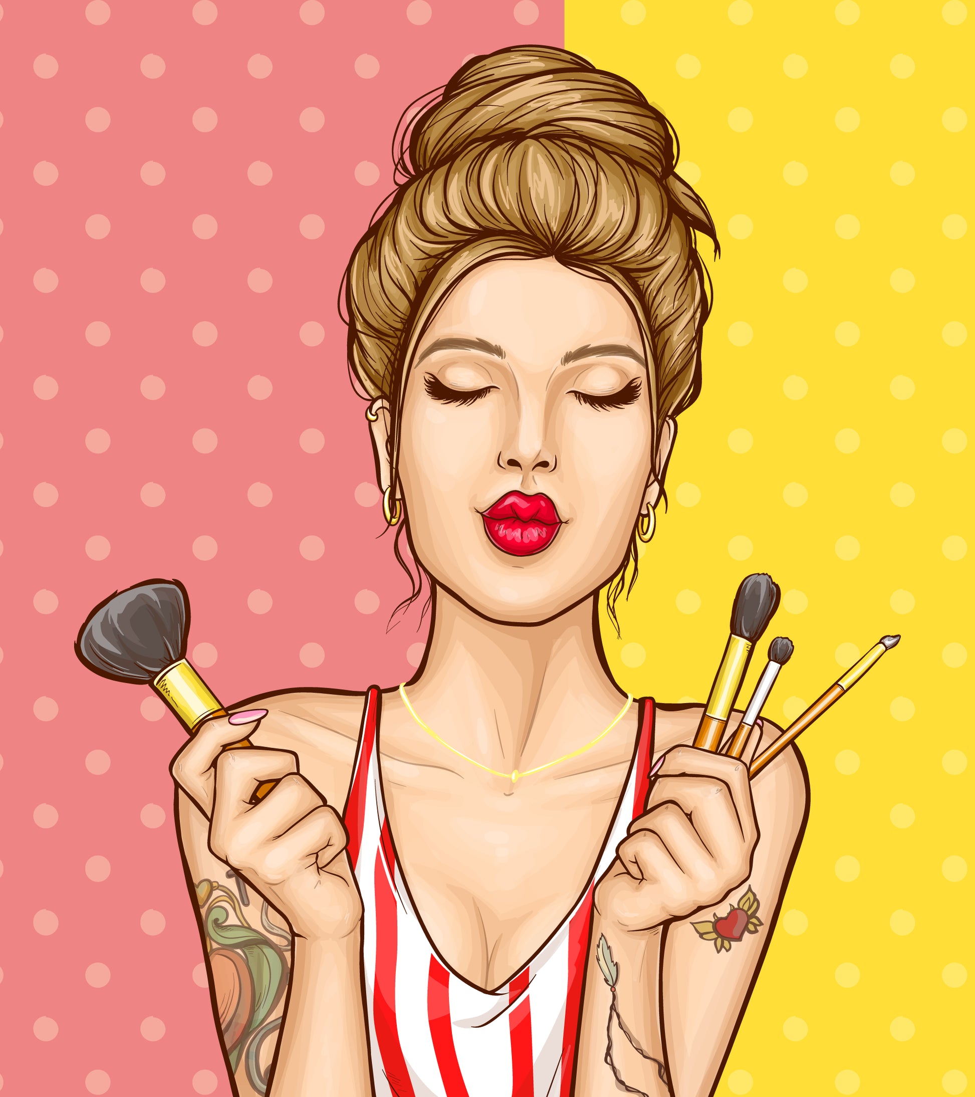 Square Canvas Girl with Makeup Brushes Pop Art High Quality Print 100% Australian Made