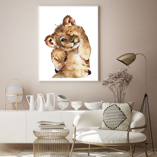 Lion Cub Watercolor Painting Home Decor Premium Quality Poster Print Choose Your Sizes