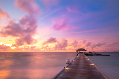 Wooden Pier with Red Sky Sunset Photograph Print 100% Australian Made