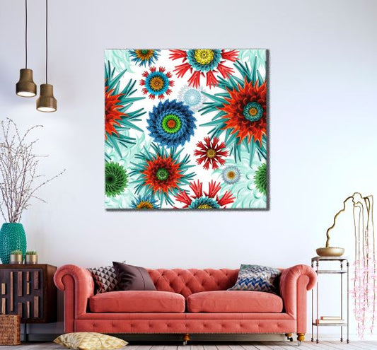 Square Canvas Colorful Abstract Floral Design High Quality Print 100% Australian Made