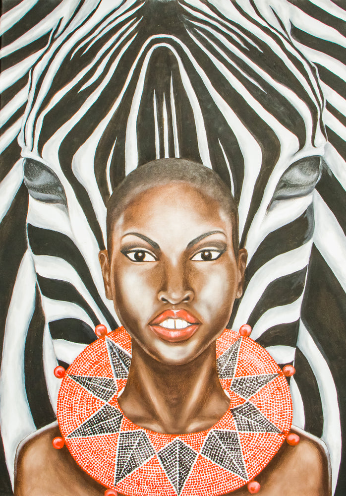 African Woman & Zebra Portrait Home Decor Premium Quality Poster Print Choose Your Sizes