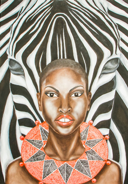 African Woman & Zebra Portrait Print 100% Australian Made