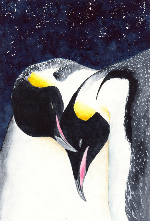 Penguins Portrait Watercolour Painting Print 100% Australian Made
