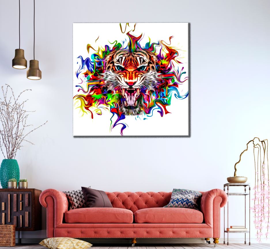 Square Canvas Tiger Face Abstract Design High Quality Print 100% Australian Made