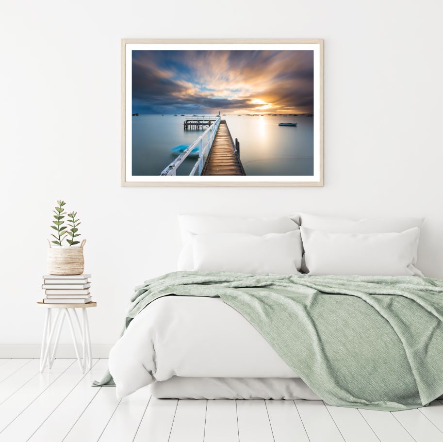 Wooden Pier Over Lake Sunset View Home Decor Premium Quality Poster Print Choose Your Sizes