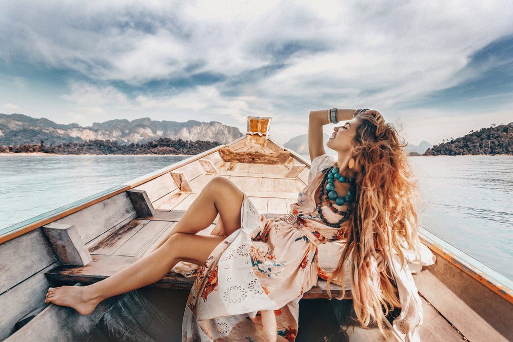 Girl Posing on a Boat in the middle of a River Photograph Print 100% Australian Made