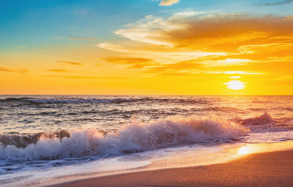 Stunning Beach View & Orange Sky Sunset Photograph Print 100% Australian Made