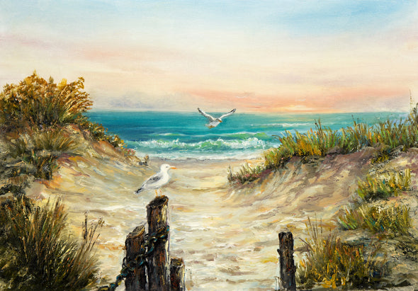 Birds Flying Near the Beach Sunset Painting Print 100% Australian Made