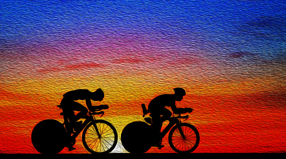 Two Men Riding Bicycles in Sunset Print 100% Australian Made