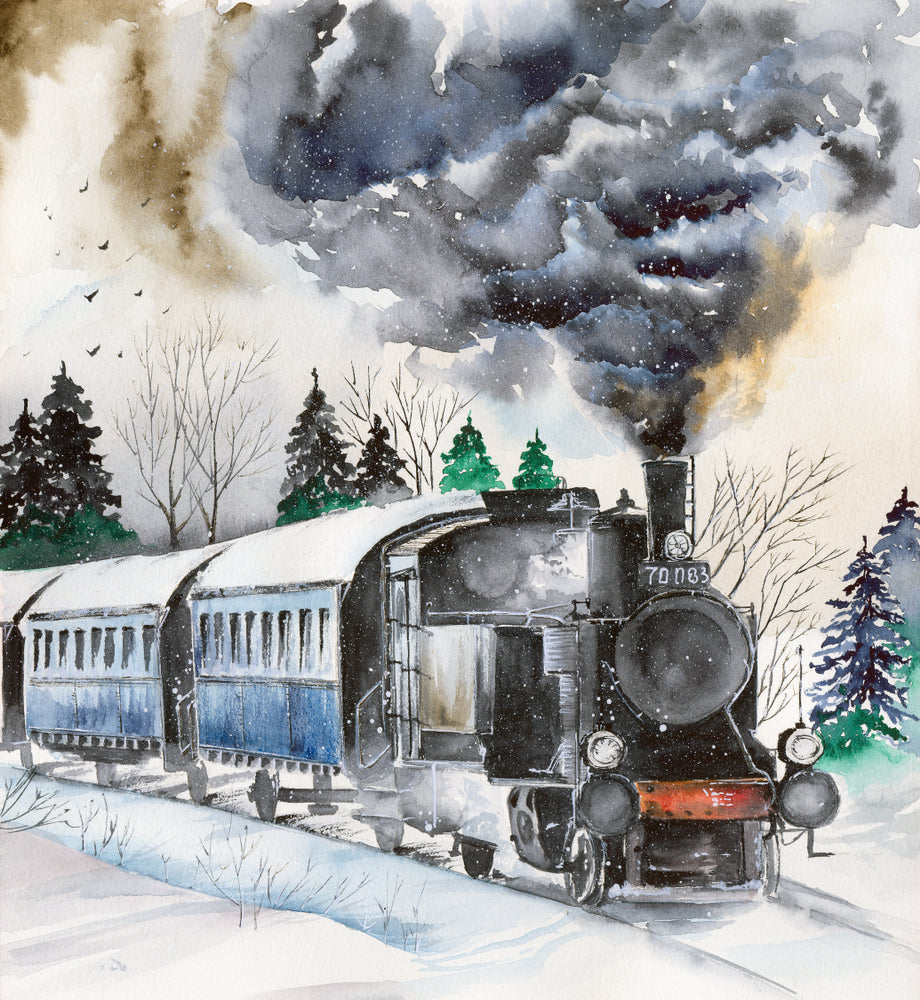 Train on Snow Painting Print 100% Australian Made