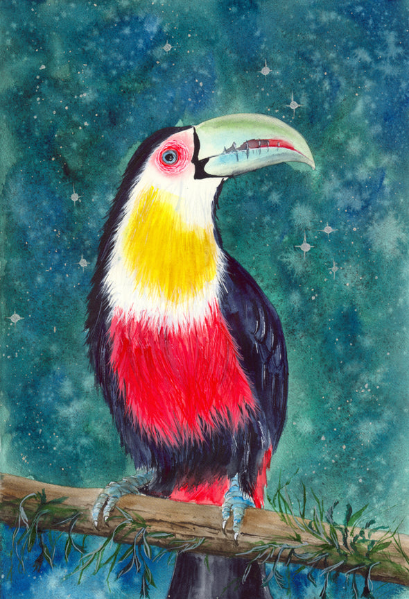 Portrait of Keel-billed Toucan Watercolour Painting Print 100% Australian Made