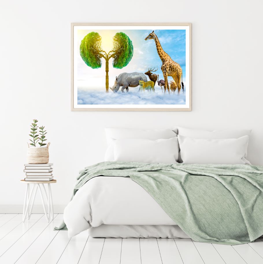 Animals with Kidney Shaped Tree Home Decor Premium Quality Poster Print Choose Your Sizes