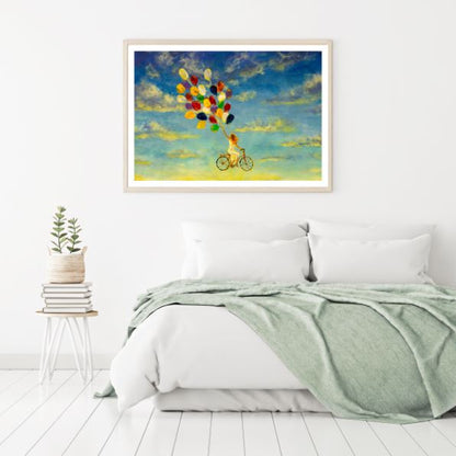 Girl Floating with a Bicycle & Balloons Oil Painting Home Decor Premium Quality Poster Print Choose Your Sizes