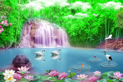 Birds & Waterfall Scenery View Home Decor Premium Quality Poster Print Choose Your Sizes