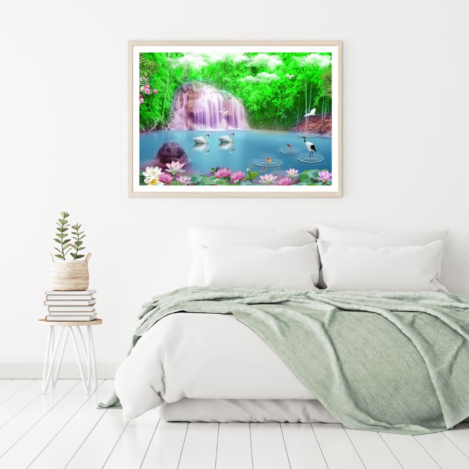 Birds & Waterfall Scenery View Home Decor Premium Quality Poster Print Choose Your Sizes