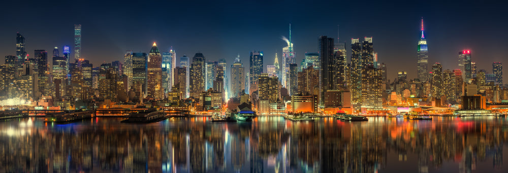 Panoramic Canvas City Night View Photograph High Quality 100% Australian made wall Canvas Print ready to hang