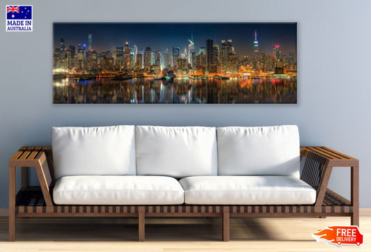 Panoramic Canvas City Night View Photograph High Quality 100% Australian made wall Canvas Print ready to hang