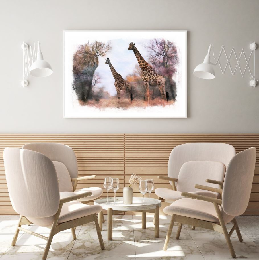 Giraffes in Forest Painting Home Decor Premium Quality Poster Print Choose Your Sizes