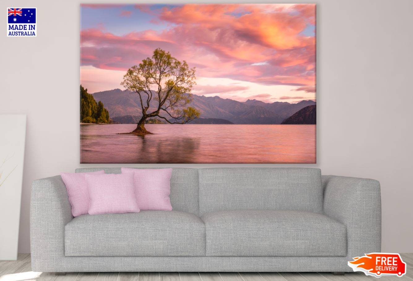 Tree in Lake Sunset View Photograph Print 100% Australian Made