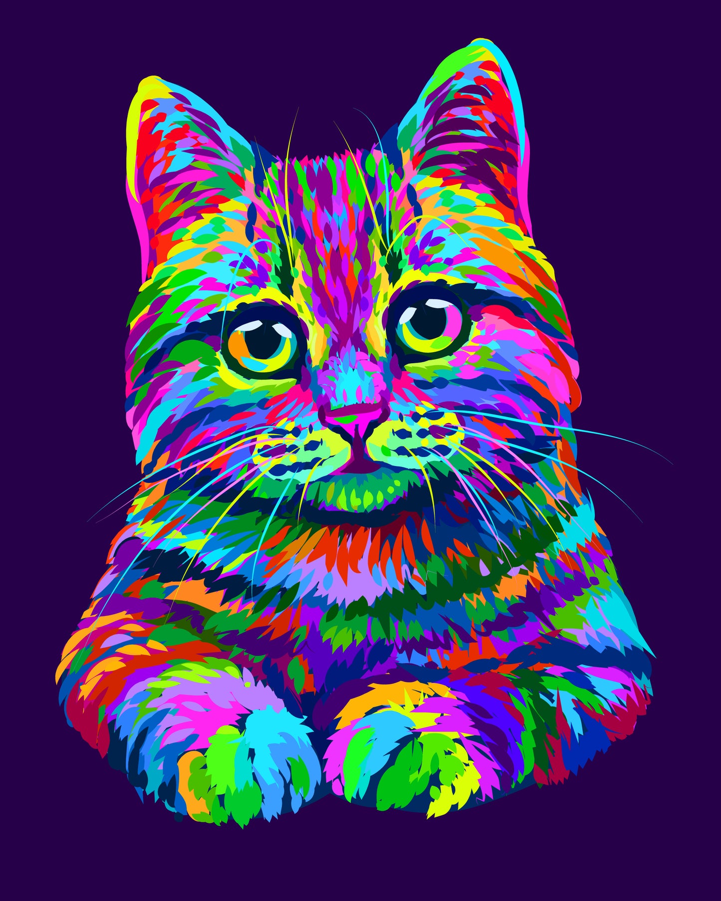 Abstract Neon Multicolour Cat Portrait Art Print 100% Australian Made