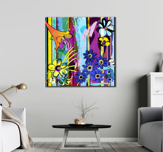 Square Canvas Flowers Abstract Design High Quality Print 100% Australian Made