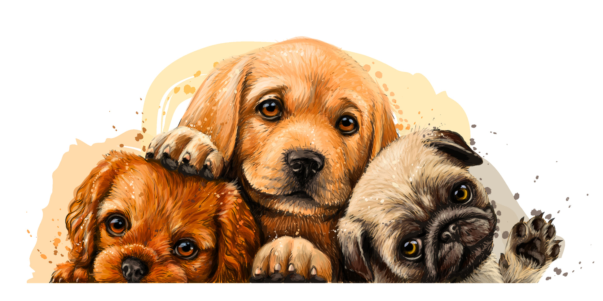 Three Cute Puppy Faces Painting Print 100% Australian Made