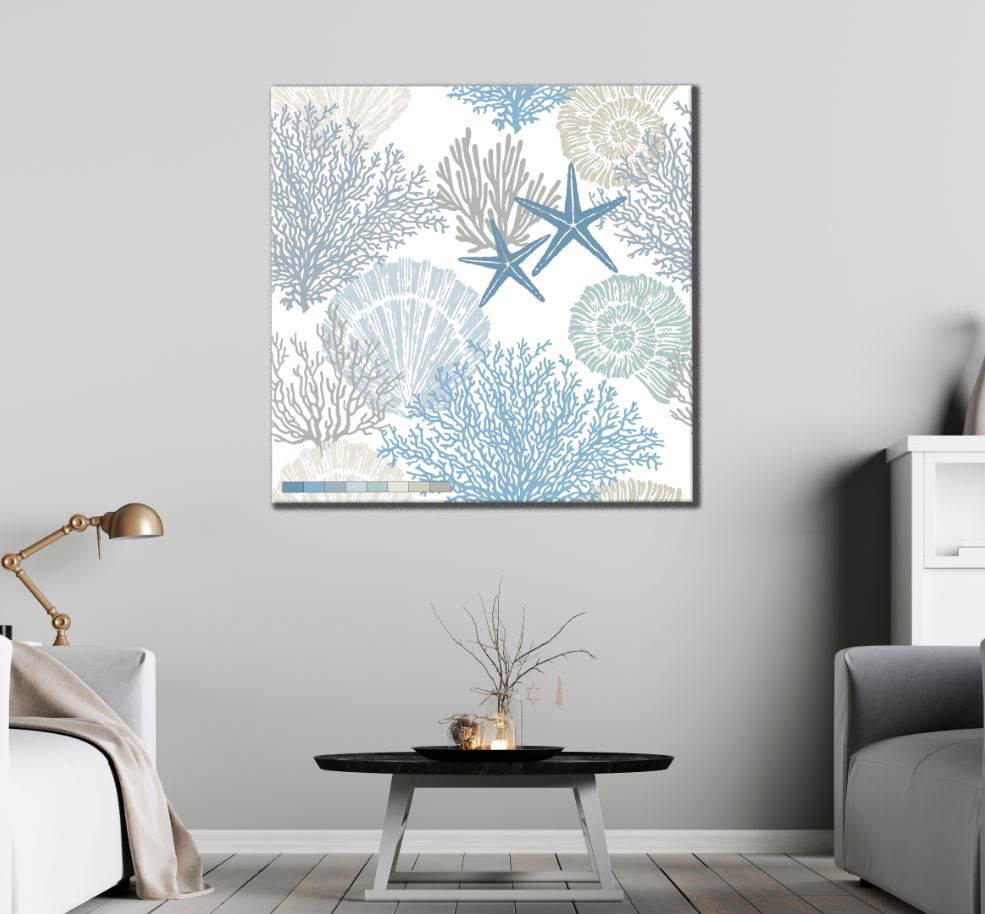 Square Canvas Blue Star Fish & Reef Design High Quality Print 100% Australian Made