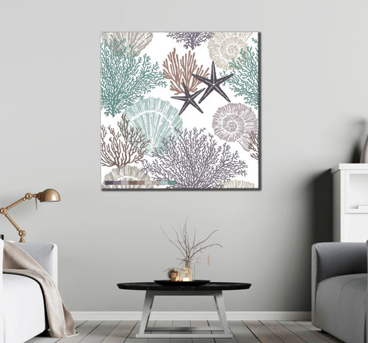 Square Canvas Star Fish & Reef Design High Quality Print 100% Australian Made
